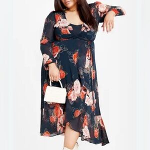 City Chic Kataleya Long Sleeve Chiffon Maxi Wrap Dress